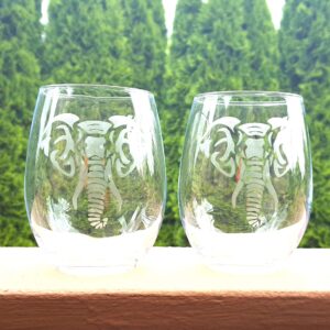 Etched elephant wine glass set, etched wine glass, elephant glass, wine gift, wine glass set of 2, etched elephant, elephant wine glass, stemless wine glass, 15 oz. wine glass