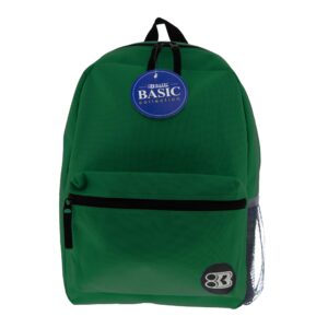 bazic school backpack 16" green, lightweight school bag padded back & adjustable strap for students, travel bag fit a4 notebook, 12-pack