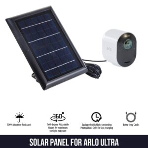 Wasserstein Solar Panel with 13.1ft/4m Cable Compatible with Arlo Ultra/Ultra 2, Arlo Pro 3/Pro 4, & Arlo Floodlight ONLY (Black, 1-Pack) (NOT Compatible with Arlo Essential Spotlight)