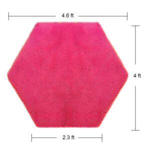 junovo Ultra Soft Rug for Nursery Children Room Baby Room Home Decor Dormitory Hexagon Carpet for Playhouse Princess Tent Kids Play Castle, Diameter 4.6 ft, Hot-Pink