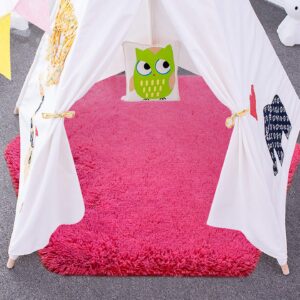 junovo Ultra Soft Rug for Nursery Children Room Baby Room Home Decor Dormitory Hexagon Carpet for Playhouse Princess Tent Kids Play Castle, Diameter 4.6 ft, Hot-Pink