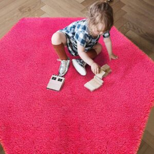 junovo Ultra Soft Rug for Nursery Children Room Baby Room Home Decor Dormitory Hexagon Carpet for Playhouse Princess Tent Kids Play Castle, Diameter 4.6 ft, Hot-Pink