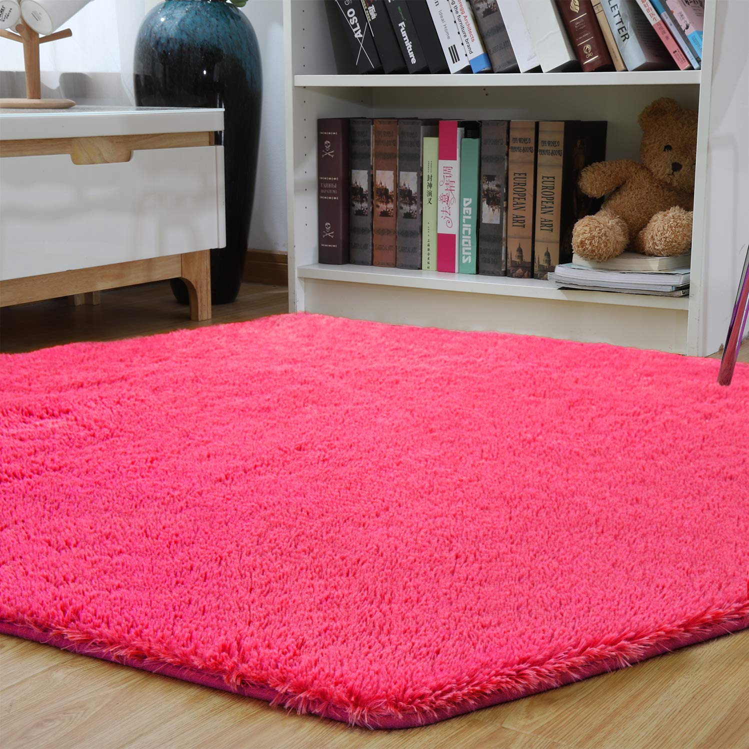 junovo Ultra Soft Rug for Nursery Children Room Baby Room Home Decor Dormitory Hexagon Carpet for Playhouse Princess Tent Kids Play Castle, Diameter 4.6 ft, Hot-Pink