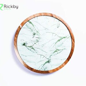 12" Acacia Wood Lazy Susan Turntable for Table Top With Removable Marble Texture Glass Plate for Dining Table Turntable Wooden Lazy Susan for Countertop