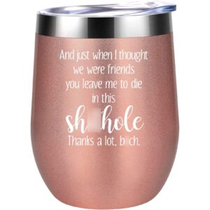 coolife wine tumbler cup - going away gift for coworker, coworker leaving gifts for women - just when i thought we were friends - new job, farewell gifts, goodbye gifts for coworkers, colleague, boss