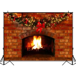 COMOPHOTO Christmas Fireplace Backdrop for Photography 7x5ft Red Brick Fireplace Decorations for Xmas Party Photo Background Pictures Studio Props