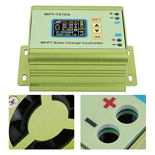 Solar Controller, MPT-7210A MPPT Solar Controller Green Made of Aluminum Alloy with LCD Display for Lithium Battery