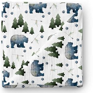 aenne baby muslin swaddle blanket for boys & girls, infant toddler quilt, luxurious wrap, soft and silky stroller & nursing cover, tribal bear in woodland blankie, large 47"x 47", 1 pack