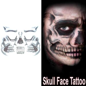 COKOHAPPY Day of the Dead, Skeleton Face Tattoo Sticker, 8 Sheets Sugar Skull, Red Roses Temporary Face Tattoo Halloween Makeup Kit for Men