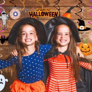 Funnlot Halloween Office Decorations Halloween Hanging Decorations Indoor 46PCS Halloween Hanging Swirl Decorations Include Pumpkin Bat Ghost Spider Mummy Eyeball Witch Hat Happy Halloween