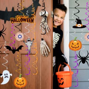 Funnlot Halloween Office Decorations Halloween Hanging Decorations Indoor 46PCS Halloween Hanging Swirl Decorations Include Pumpkin Bat Ghost Spider Mummy Eyeball Witch Hat Happy Halloween