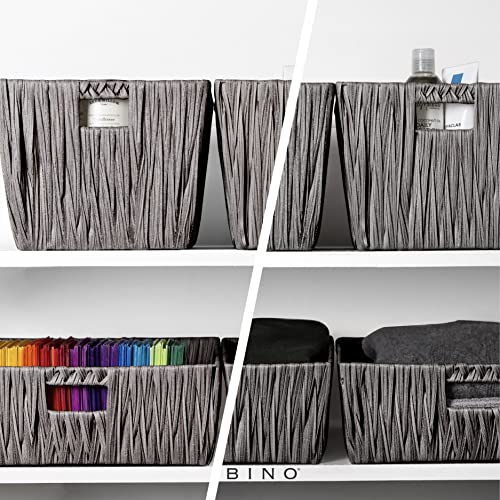 BINO 2 Pack Woven Resin Basket Organizer - Shelf Organizer with Built-in Carry Handles, Large - Dark Grey