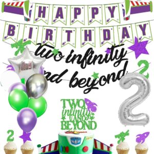 heeton two infinity and beyond banner and buzz cake topper light year toy inspired story 2nd birthday balloons party supplies decoration photo prop for girl boy baby bday