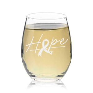 veracco hope ribbon stemless wine glass motivational inspirational uplifting gift for cancer survivor (clear)