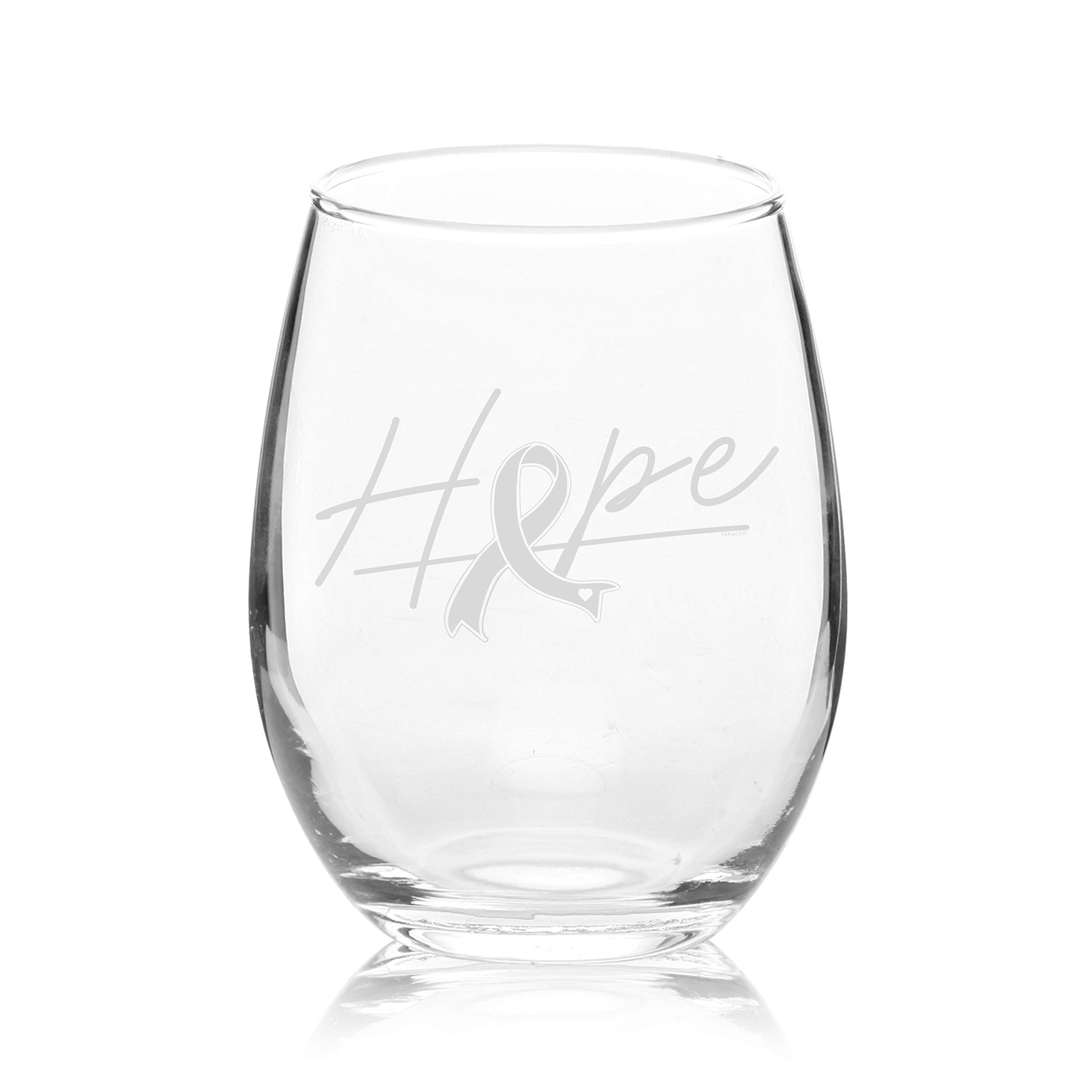 Veracco Hope Ribbon Stemless Wine Glass Motivational Inspirational Uplifting Gift For Cancer Survivor (Clear)