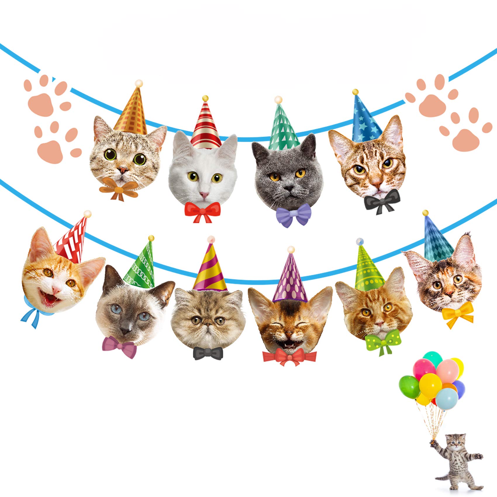 Cat Birthday Banner Not Need DIY Cat Birthday Decorations Cat Garland Cat Faces Banner for Birthday Party Decor