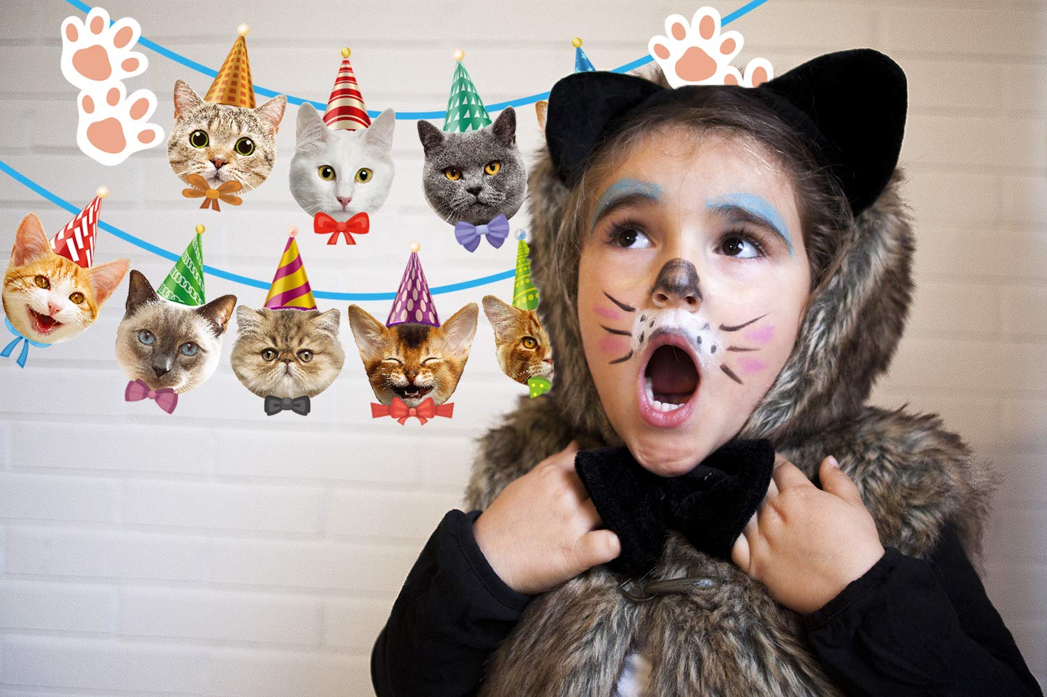 Cat Birthday Banner Not Need DIY Cat Birthday Decorations Cat Garland Cat Faces Banner for Birthday Party Decor