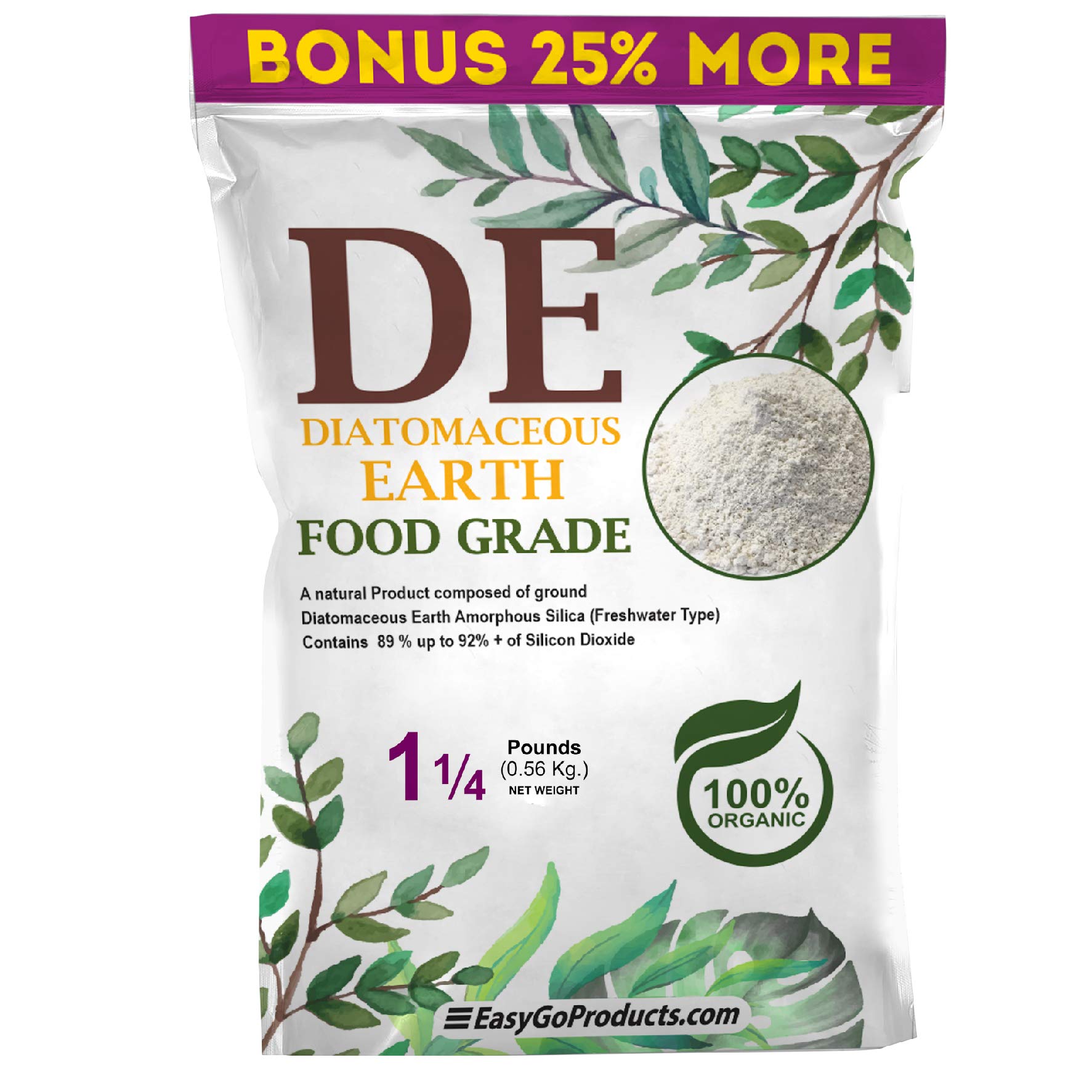 EasyGoProducts Diatomaceous Earth - 100% Natural Food Grade - DE Fresh Water - 1.25 Pounds (EGP-DE-01)