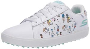 skechers men's women's go drive dogs at play spikeless golf shoe, white/blue, 8.5