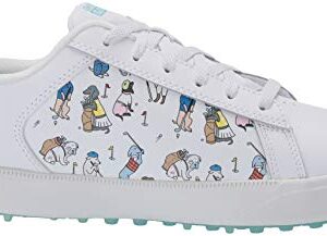 Skechers Men's Women's Go Drive Dogs at Play Spikeless Golf Shoe, White/Blue, 8.5