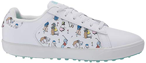 Skechers Men's Women's Go Drive Dogs at Play Spikeless Golf Shoe, White/Blue, 8.5