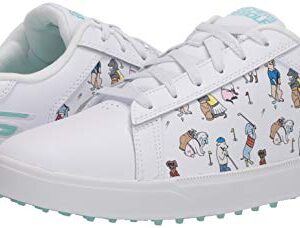 Skechers Men's Women's Go Drive Dogs at Play Spikeless Golf Shoe, White/Blue, 8.5