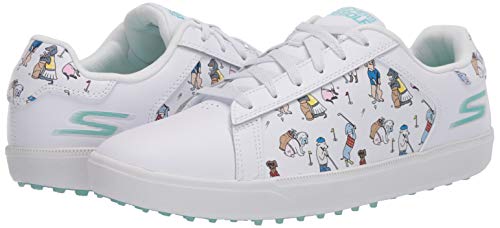 Skechers Men's Women's Go Drive Dogs at Play Spikeless Golf Shoe, White/Blue, 8.5