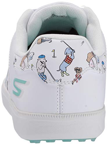 Skechers Men's Women's Go Drive Dogs at Play Spikeless Golf Shoe, White/Blue, 8.5