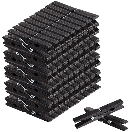 Juvale 100 Pack Wooden Clothespins for Hanging Laundry, Crafts, Photos (Black, 4 in)