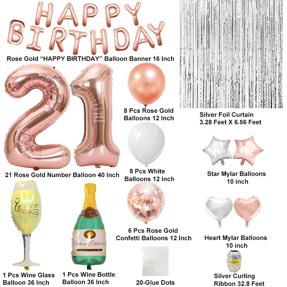 21st Birthday Decorations for Her,21 Birthday Balloons 21st Birthday Decorations for Women Happy 21st Birthday Gifts for Her