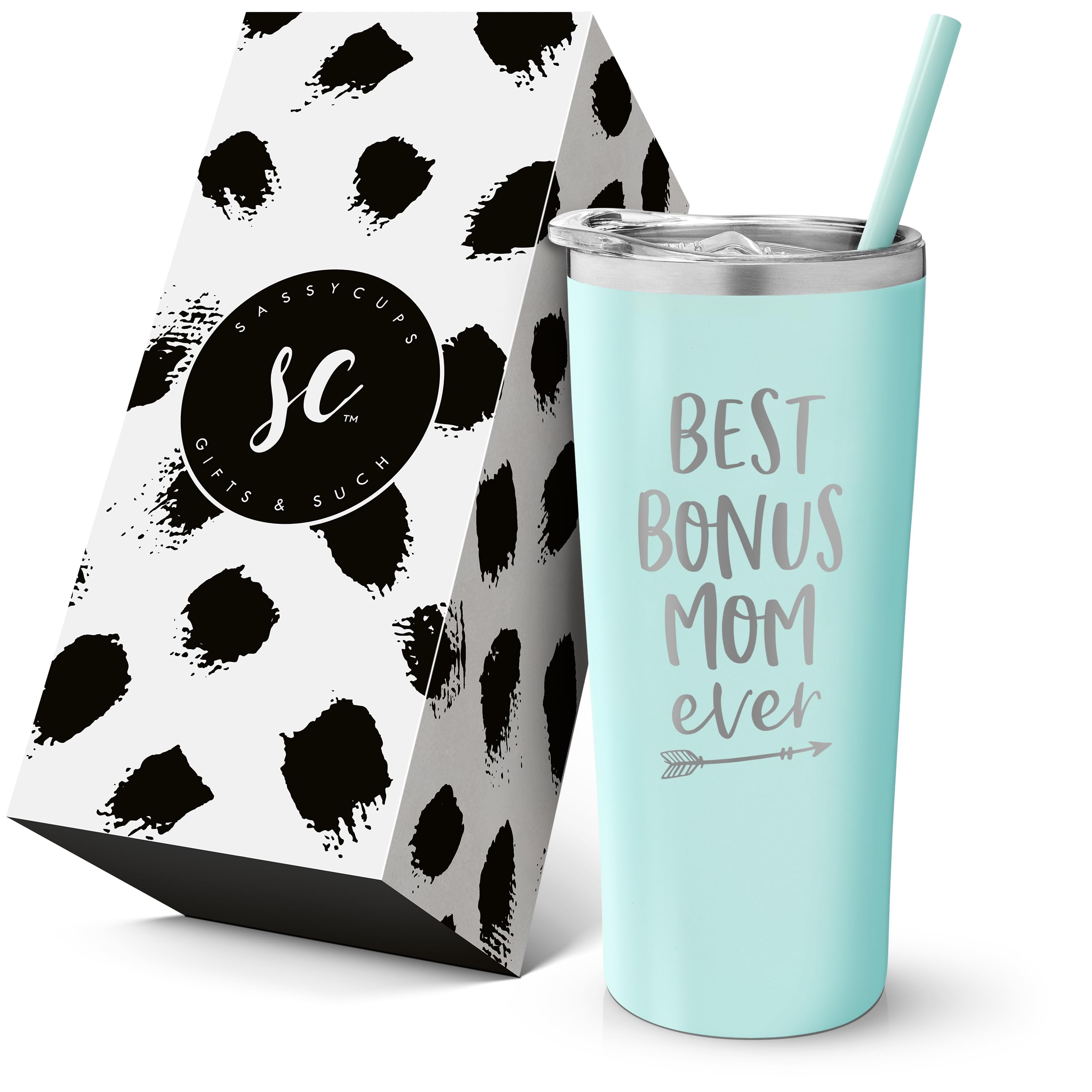 Best Bonus Mom Stainless Steel Coffee Mug with Insulated Travel Tumbler and Straw - Birthday Gift for Bonus Mom, Best Mom Ever, Friend, and Work Mom - Stepmom Travel Coffee Cup, Coffee Tumbler