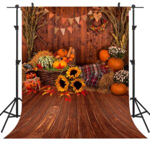 ouyida 5x7ft fall thanksgiving wooden floor barn autumn pumpkins maple leaves sunflower baby portrait party halloween decoration vinyl photography backdrop photo booth background studio prop tp295