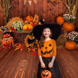 OUYIDA 5X7FT Fall Thanksgiving Wooden Floor Barn Autumn Pumpkins Maple Leaves Sunflower Baby Portrait Party Halloween Decoration Vinyl Photography Backdrop Photo Booth Background Studio Prop TP295