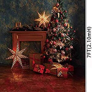 Allenjoy 5x7ft Vinyl Vintage Christmas Tree Backdrop Rustic Wall Sparkle Stars Winter Holiday Xmas Photography Background for Portrait Pictures Family Party Decorations Photo Booth Studio Props