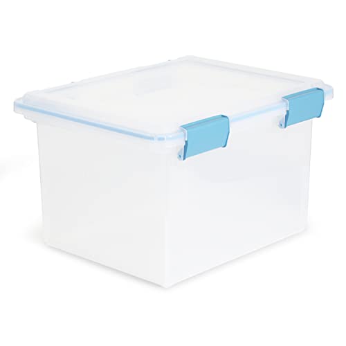 Sterilite 32 Quart Clear Plastic Stacking Storage Container Box with Latching Lid (4 Pack)