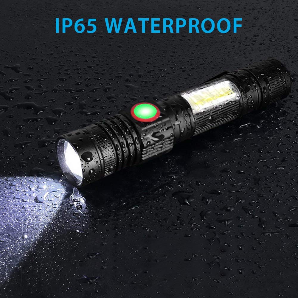Flashlight USB Rechargeable, Magnetic LED Flashlight, Super Bright Tactical Flashlight with Cob Sidelight, 2000LM, Waterproof, Zoomable Best Small Flashlight for Camping, Emergency Flashlight