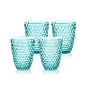 bellaforte shatterproof tritan plastic short tumbler, set of 4, 12 oz - laguna beach drinking glasses - unbreakable glasses for indoor and outdoor use - bpa free - blue