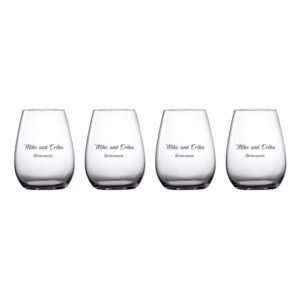 waterford marquis personalized moments 18.6oz stemless wine glasses, set of 4 custom engraved crystal wine glasses for red, white or blush wine
