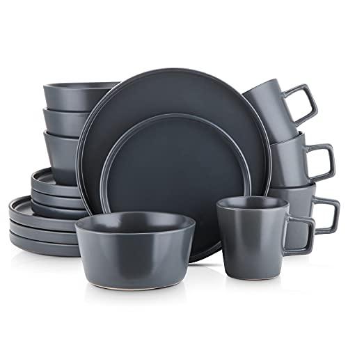 Stone Lain Coupe Stoneware Dinnerware Set, Service for 4, Gray Matte