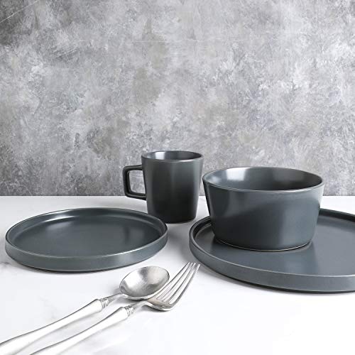 Stone Lain Coupe Stoneware Dinnerware Set, Service for 4, Gray Matte