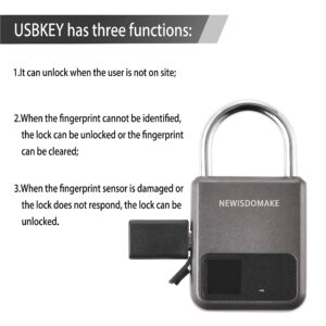 Fingerprint Padlock, Smart Padlock with USB Charging Support, Fingerprint Lock, Biometric Lock Suitable for Luggage, Bookcase, Suitcase, Backpack, Bike, School Locker, Gym Locker Lock(Gray)