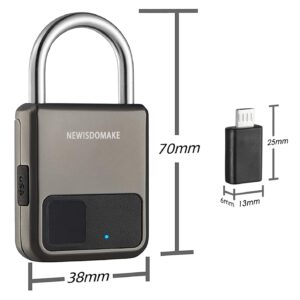 Fingerprint Padlock, Smart Padlock with USB Charging Support, Fingerprint Lock, Biometric Lock Suitable for Luggage, Bookcase, Suitcase, Backpack, Bike, School Locker, Gym Locker Lock(Gray)