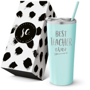 best teacher ever tumbler - stainless steel insulated travel tumbler with lid and straw - teacher gifts for women - teacher travel tumbler - new teacher cup - end of year teacher appreciation gift