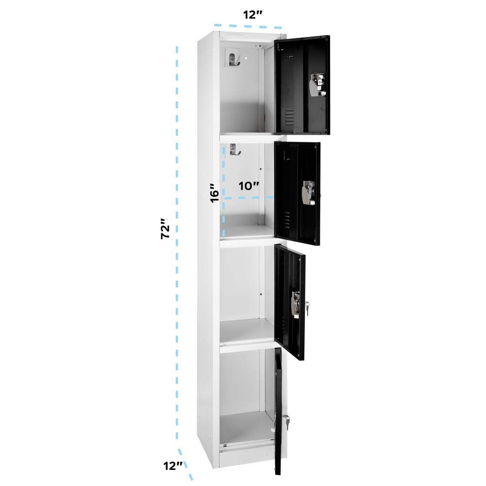 AdirOffice Large School Locker with 4 Doors 4 Hooks Storage Locker for Garage Storage - Office Storage Lockers (4 Door, Black)