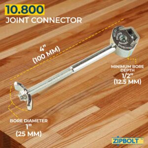 Zipbolt 10.800 Countertop Miter Connector — 5 Piece Joint Fastener Drawbolt Pack with 5mm Hex Bit for Joining Countertops, Butcher Blocks, Furniture, and More - Single-Handed Tightening