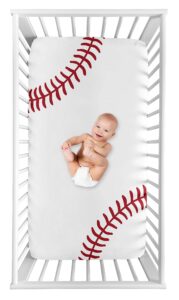 sweet jojo designs baseball boy fitted crib sheet baby or toddler bed nursery photo op - red and white americana sports