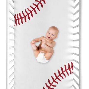 Sweet Jojo Designs Baseball Boy Fitted Crib Sheet Baby or Toddler Bed Nursery Photo Op - Red and White Americana Sports