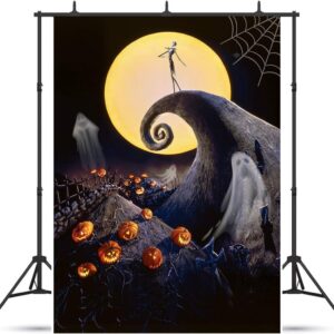 AIIKES 6x8FT Halloween Backdrop Nightmare Before Christmas Backdrop for Halloween Pumpkin Moon Ghost Skull Backdrop Birthday Baby Shower Backgrounds Party Home Decoration Photo Studio Props 11-749