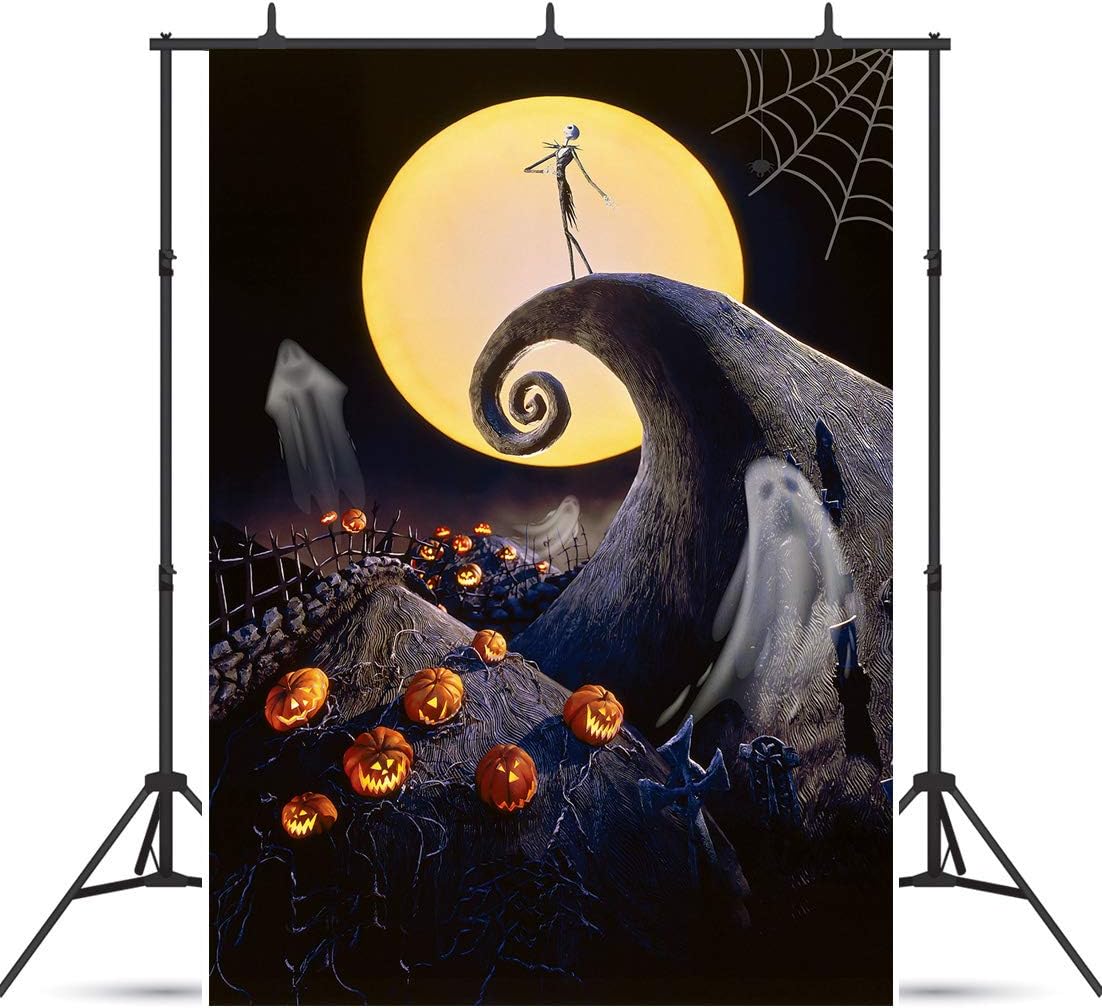 AIIKES 6x8FT Halloween Backdrop Nightmare Before Christmas Backdrop for Halloween Pumpkin Moon Ghost Skull Backdrop Birthday Baby Shower Backgrounds Party Home Decoration Photo Studio Props 11-749