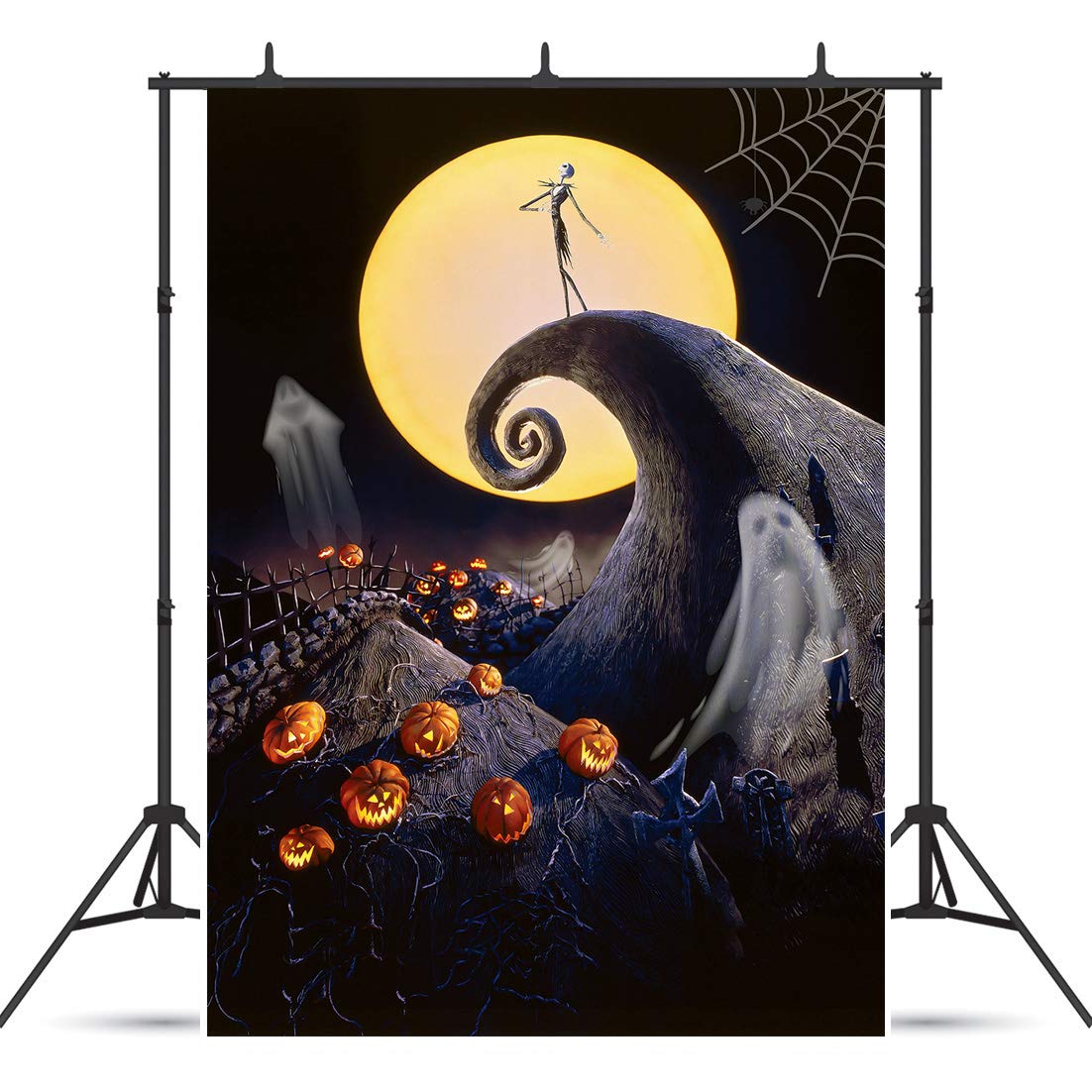 AIIKES 6x8FT Halloween Backdrop Nightmare Before Christmas Backdrop for Halloween Pumpkin Moon Ghost Skull Backdrop Birthday Baby Shower Backgrounds Party Home Decoration Photo Studio Props 11-749